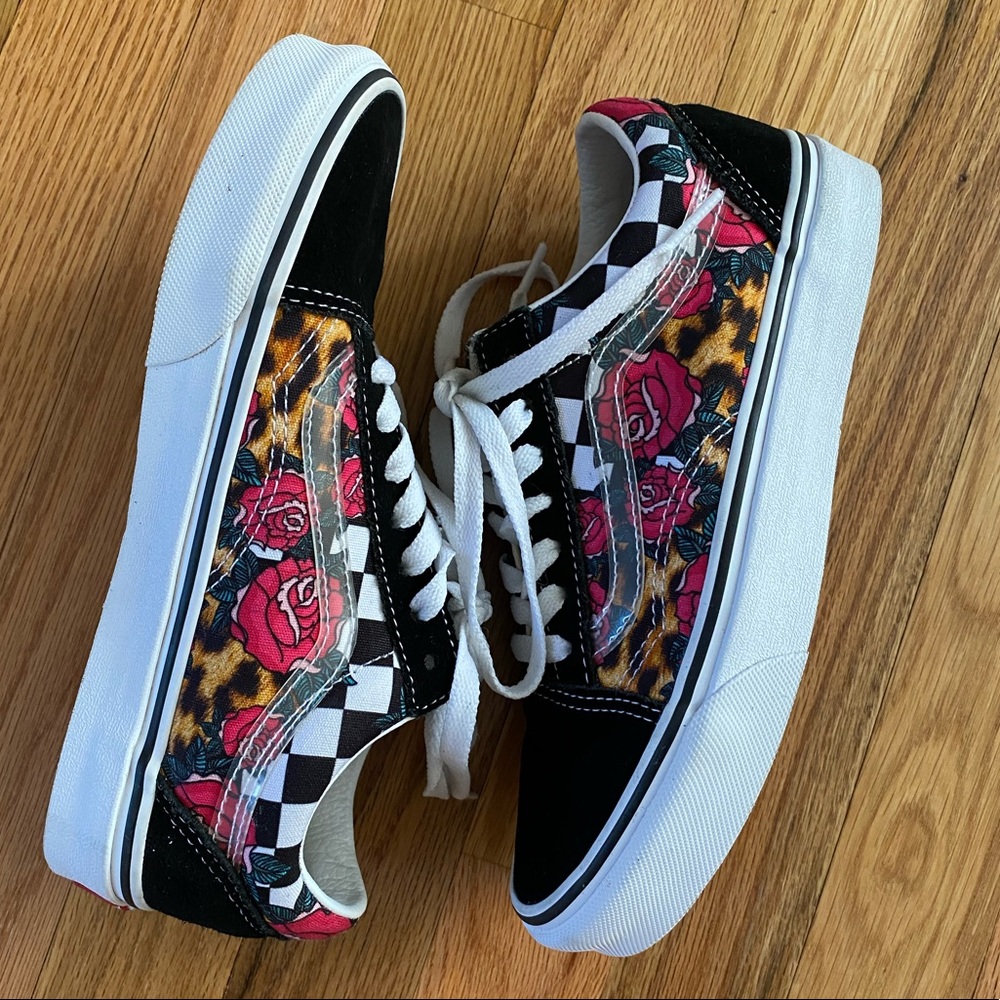 Vans old skool rose animal check shoes 6